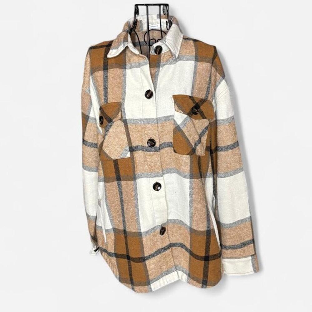 Staccato Plaid Shacket Size M Oversized Flannel Button Front Jacket Brown White